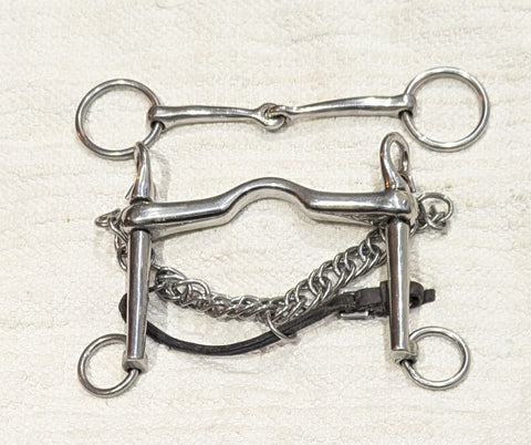 4.75" / 5" Double bit set, curved low ported weymouth / small ring bradoon snaffle (2497)