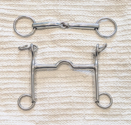 4.75" / 5" Double bit set, fixed cheek ported weymouth / small ring bradoon snaffle (2847)