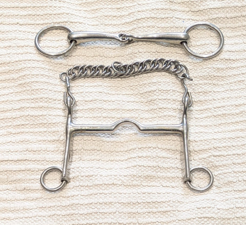 5.5 / 5.75" Double bit set, low port weymouth /  bradoon snaffle (2609)