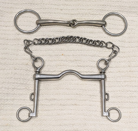 5.5 / 5.75" Double bit set, low port weymouth /  bradoon snaffle (2609)